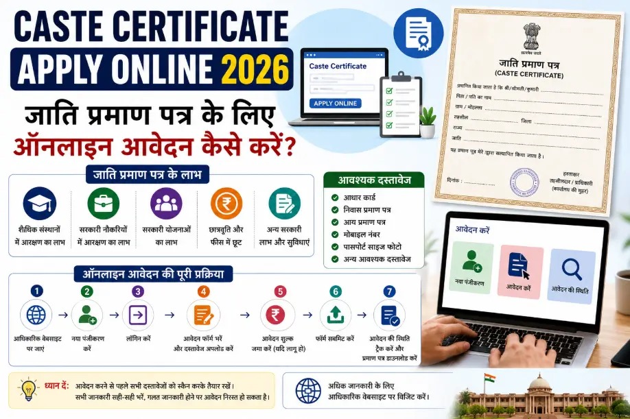 Caste Certificate Apply Online 2026: जाति प्रमाण पत्र के लिए ऑनलाइन आवेदन कैसे करें?