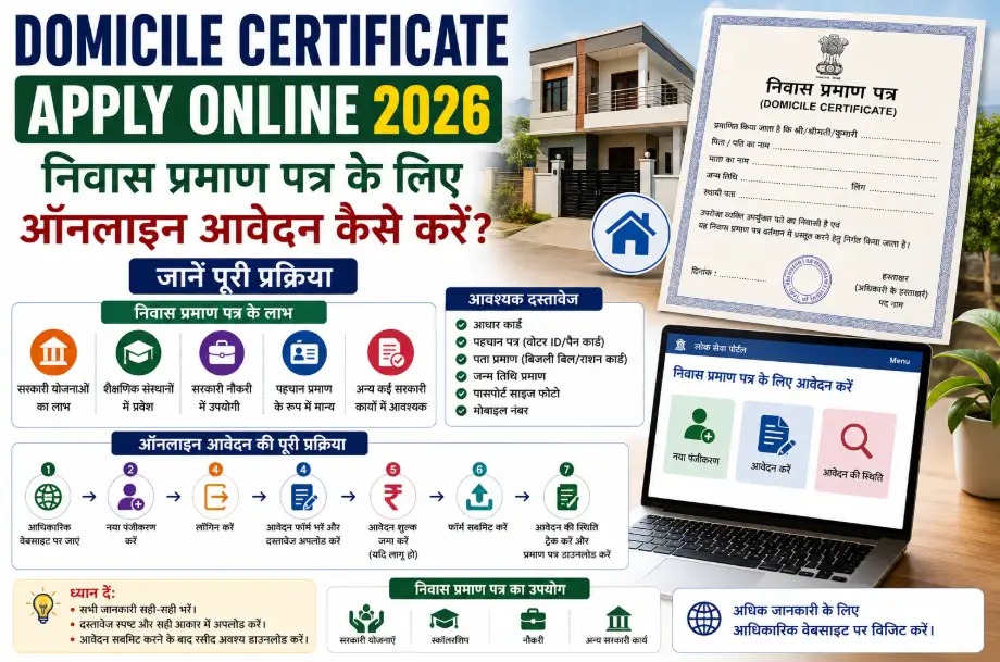 Domicile Certificate Apply Online 2026: निवास प्रमाण पत्र के लिए ऑनलाइन आवेदन कैसे करें